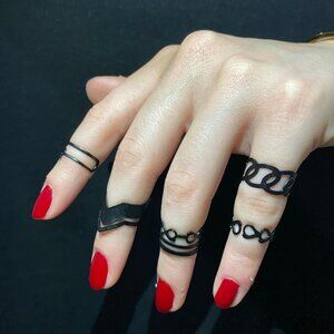 5 PCs Set BlackRing Set Adjustable Black Ring Set Dainty Black Ring Set